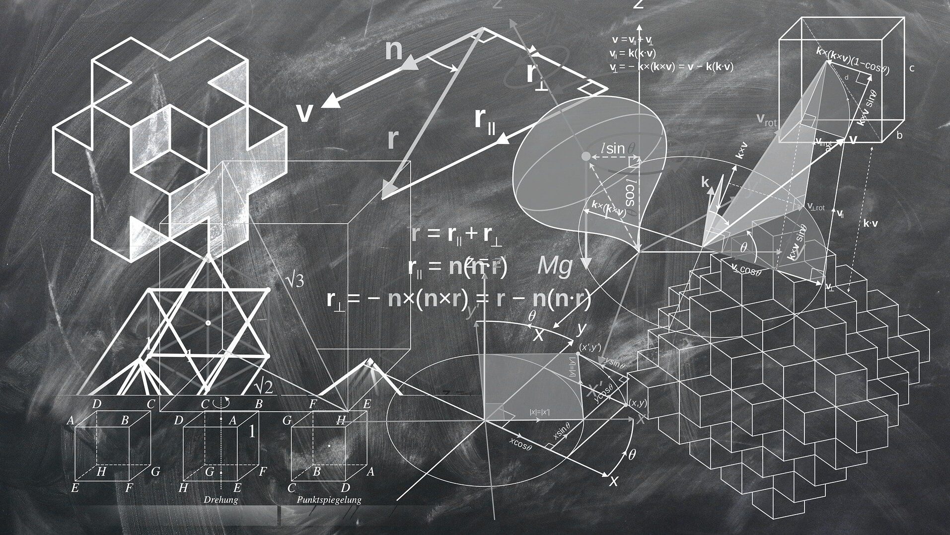 Chalkboard with geometric shapes and functions